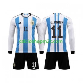 Argentina 3 Stars Di Maria 11 Bambino Maglia Prima World Cup 2022 Manica Lunga (+ Pantaloncini)